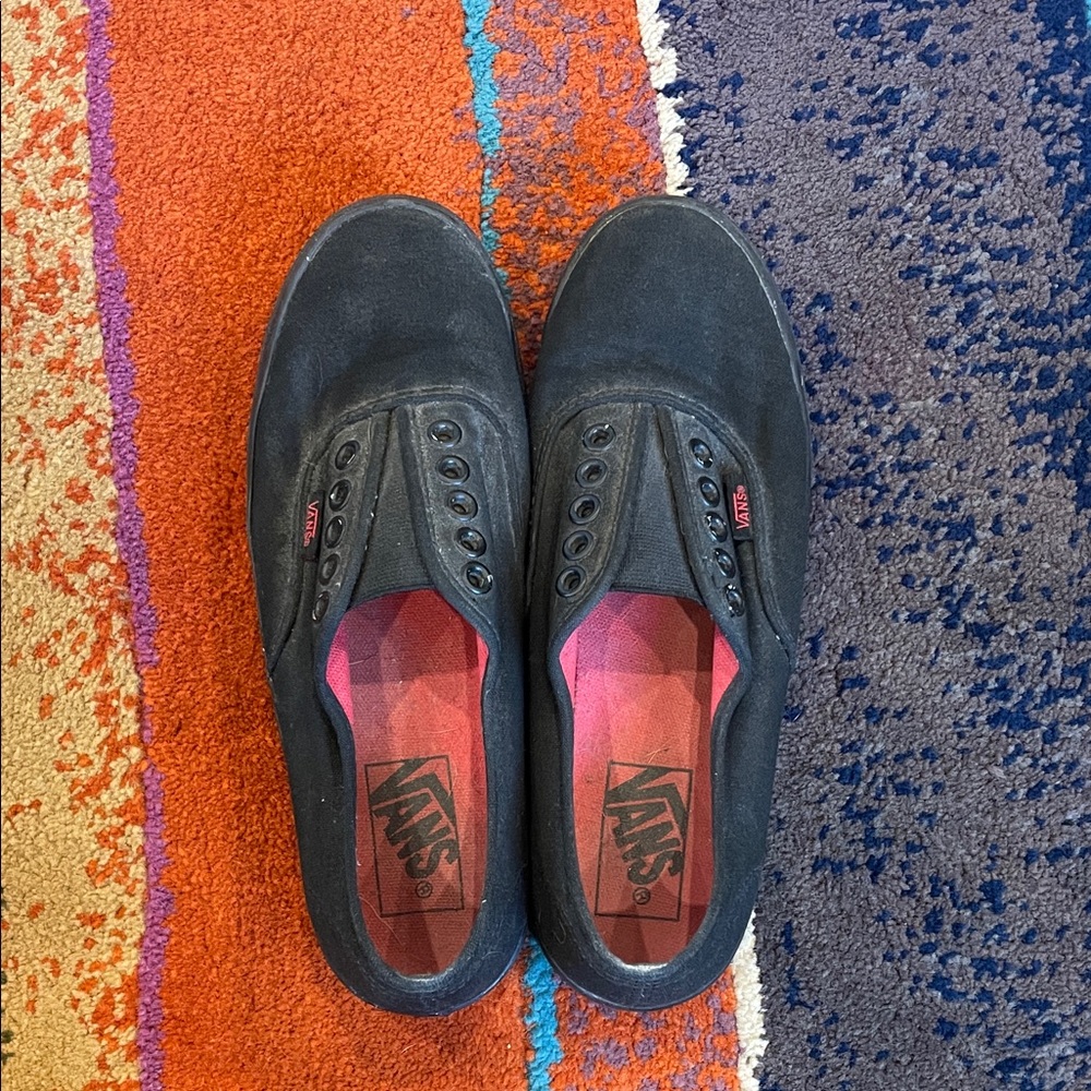 Vans Black Slip-On Canvas Loafers with Red Insole